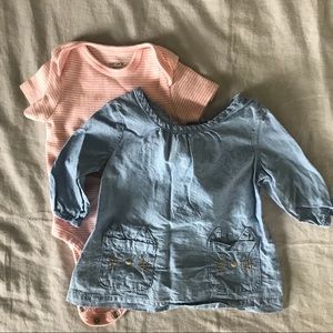Carter’s Denim Kitty Top with Pink Onesie Set